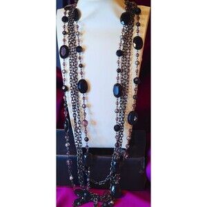 Gothic Statement Necklace – Multi-Strand Black & Purple Beaded Chain